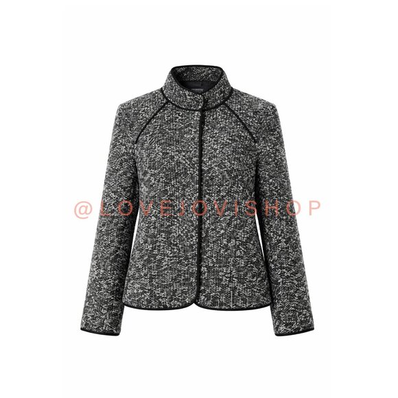 BlazerSandro Sportswear Tweed Boucle Waist Length Lined JacketBlack White